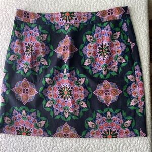 J. Crew Mandala Basketweave Mini Skirt Navy Blue Geometric Pattern